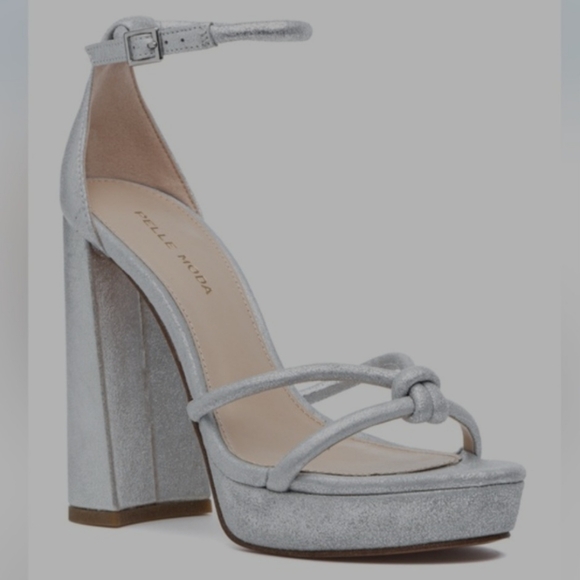 Pelle Moda Metallic Silver Block Heel Sandals - Picture 1 of 10
